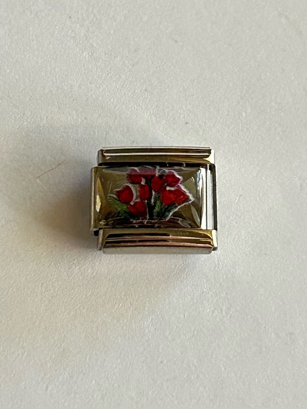 Italian Charm Bracelet Link Red Tulip Silver Tulip Floral Bracelet